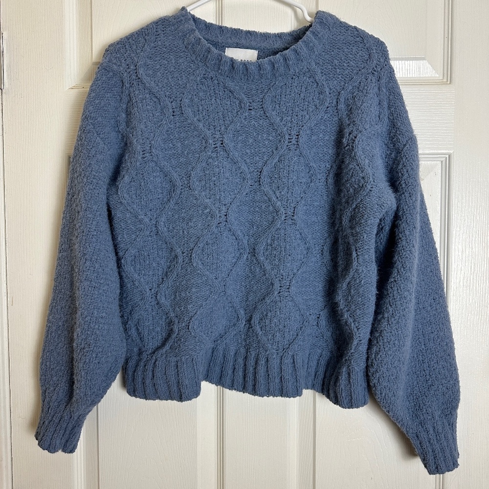Pink Rose Blue Scoop Neck Long Sleeve Sweater Women Size S